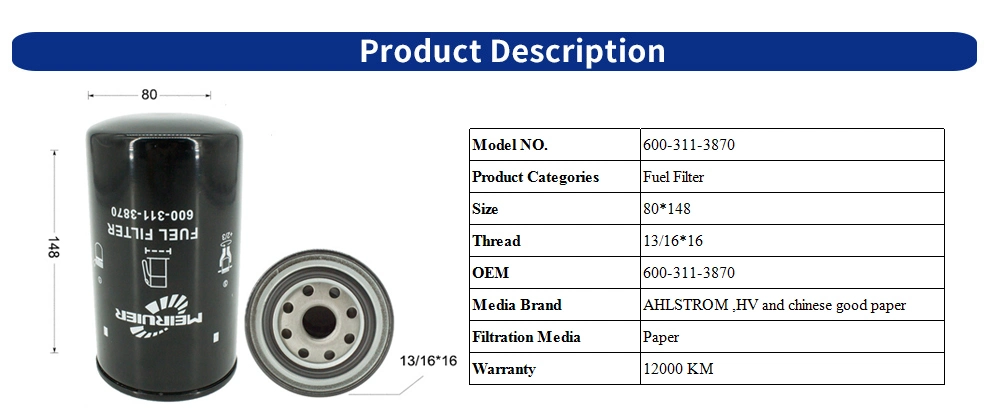 Manufacturer Truck Spare Parts Auto Diesel Fuel Filter for Komastu Excavator Engines 600-311-3870